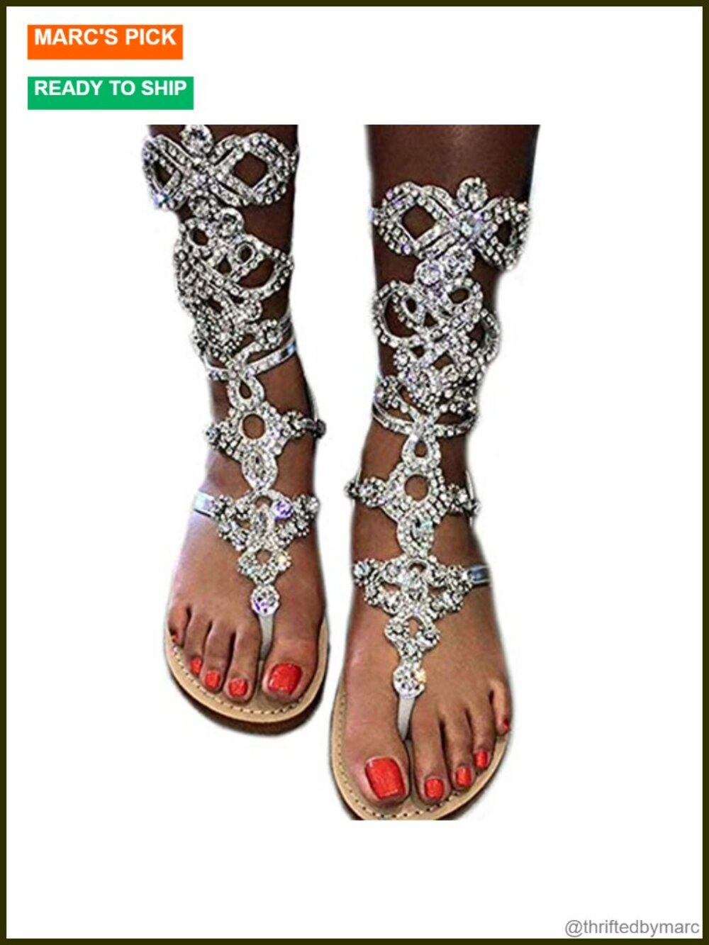 Women's Gladiator Rhinestone Flat Sandals Adjustable Strap Summer Party